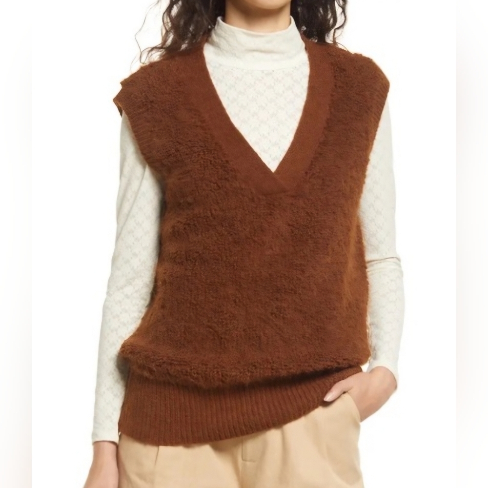 Vero moda Loopi Fuzzy Sweater In Brown 70's Look